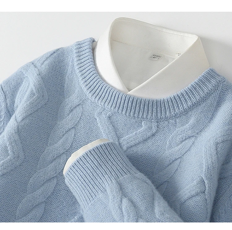 Three Heavy Thick Sweaters Men's Round Neck Pullover Sweater Youth Loose Twisted Cashmere Bottoming Knitting Fir