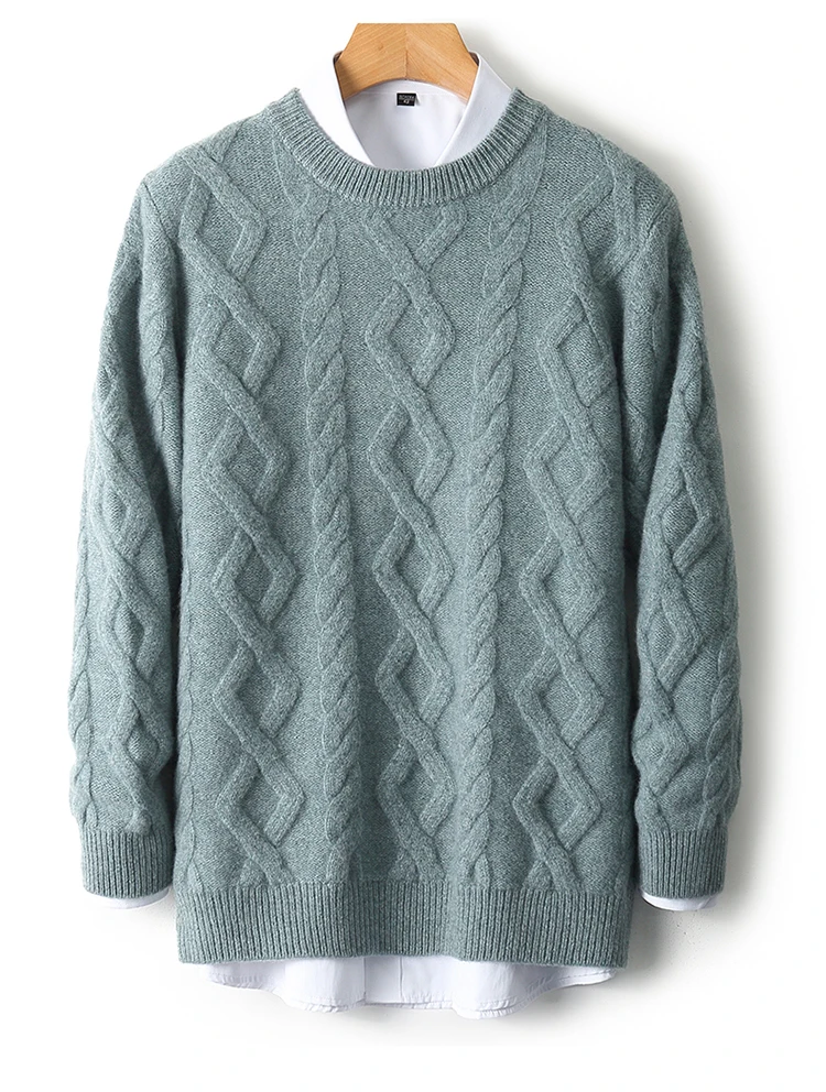 Three Heavy Thick Sweaters Men's Round Neck Pullover Sweater Youth Loose Twisted Cashmere Bottoming Knitting Fir