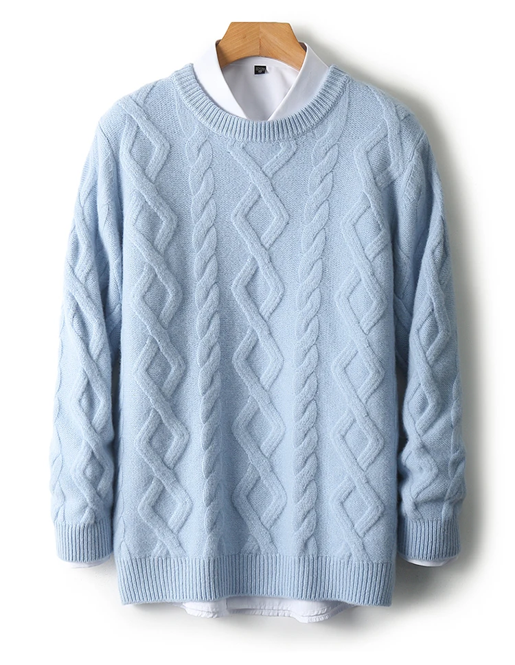 Three Heavy Thick Sweaters Men's Round Neck Pullover Sweater Youth Loose Twisted Cashmere Bottoming Knitting Fir