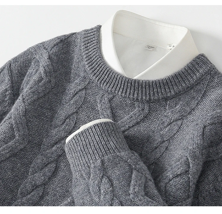 Three Heavy Thick Sweaters Men's Round Neck Pullover Sweater Youth Loose Twisted Cashmere Bottoming Knitting Fir