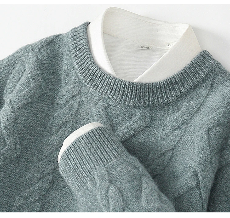 Three Heavy Thick Sweaters Men's Round Neck Pullover Sweater Youth Loose Twisted Cashmere Bottoming Knitting Fir