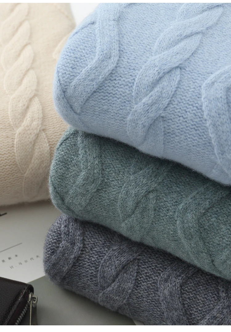 Three Heavy Thick Sweaters Men's Round Neck Pullover Sweater Youth Loose Twisted Cashmere Bottoming Knitting Fir
