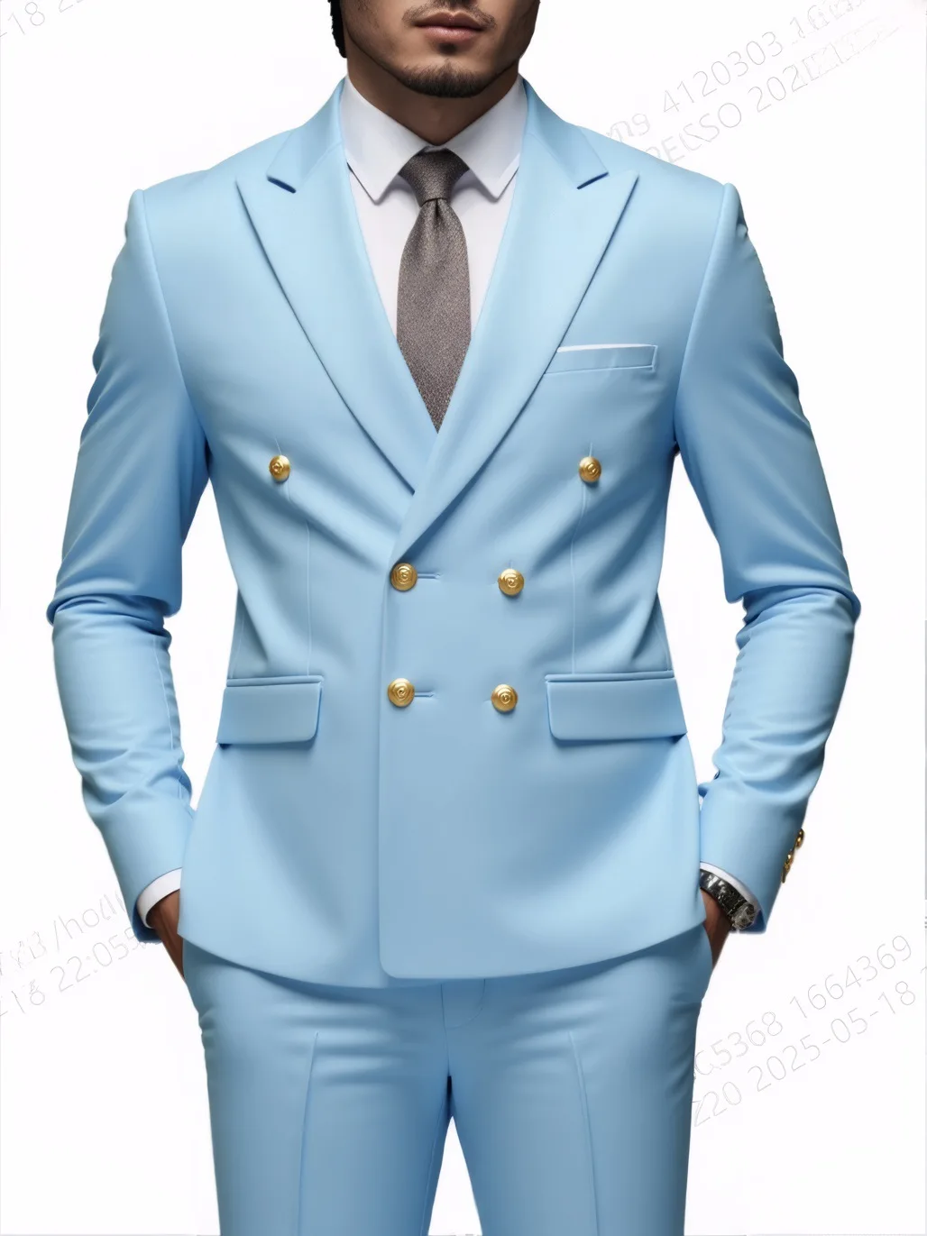 Men Double Breasted Suit Black Slim Fit High Quality Wedding Costume Party Prom Gold Button Male Suits