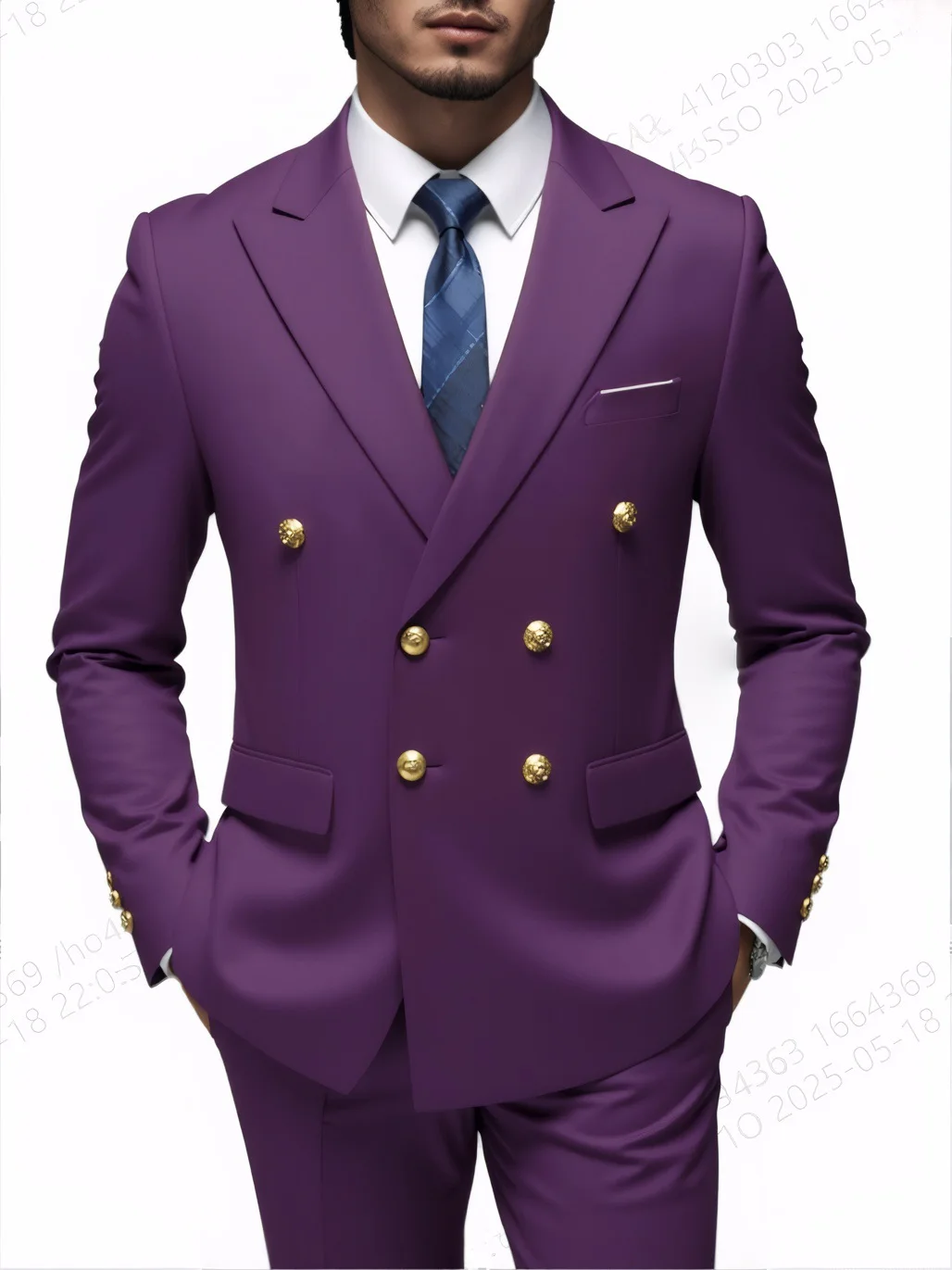 Men Double Breasted Suit Black Slim Fit High Quality Wedding Costume Party Prom Gold Button Male Suits