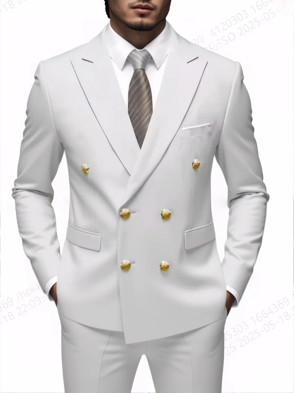 Men Double Breasted Suit Black Slim Fit High Quality Wedding Costume Party Prom Gold Button Male Suits