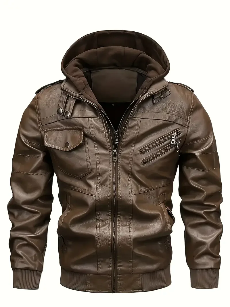 Motorcycle Leather Jackets Man Casual Fashion Motorcycle Coat Slim Fit Lapel PU Jackets Autumn Anti-wind Leather Coat Male