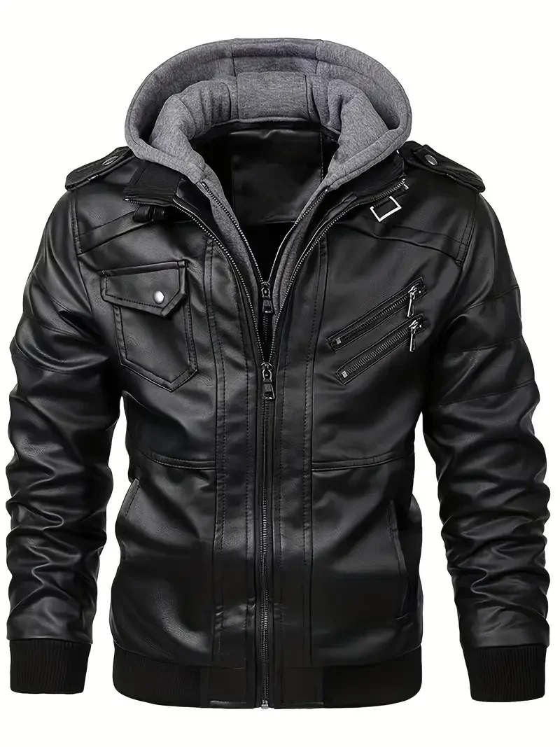 Motorcycle Leather Jackets Man Casual Fashion Motorcycle Coat Slim Fit Lapel PU Jackets Autumn Anti-wind Leather Coat Male