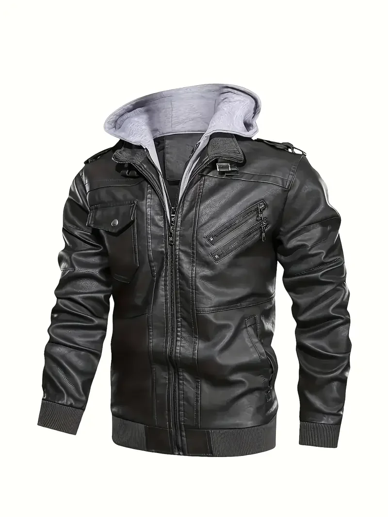 Motorcycle Leather Jackets Man Casual Fashion Motorcycle Coat Slim Fit Lapel PU Jackets Autumn Anti-wind Leather Coat Male