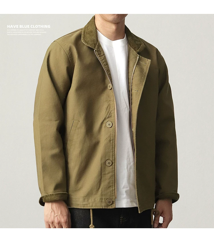 4603# 2024 Spring and Autumn New American Retro 11.5OZ Casual N1 Deck Jacket Men's Simple 100% Cotton Locomotive Cargo Coat