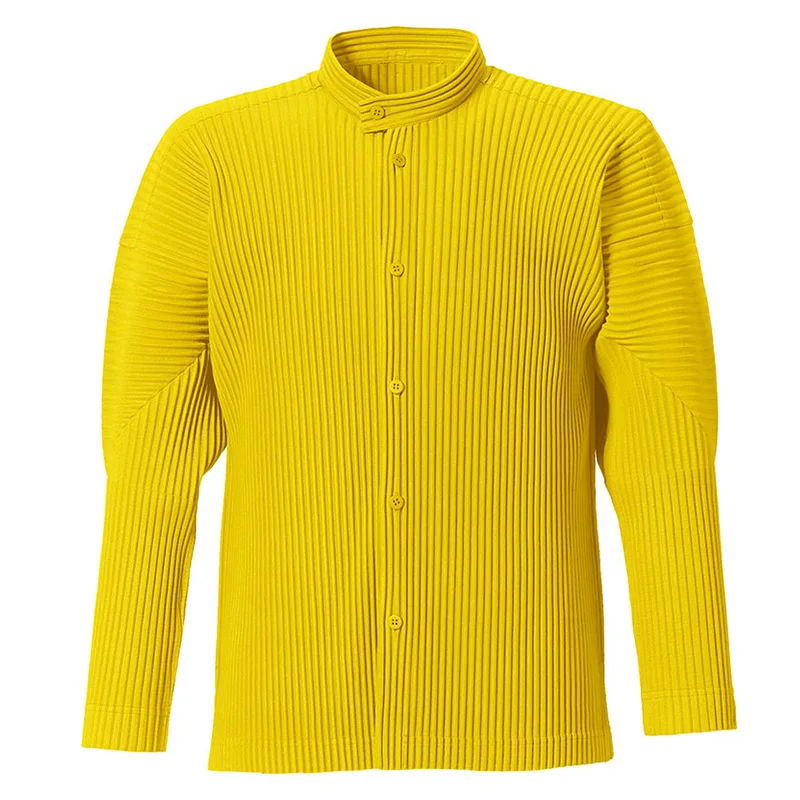 Pleats Japanese Men's Pleated Jacket 2024 Spring New Stand-up Collar Sports Casual Cardigan Versatile Unisex Tops Men Tide