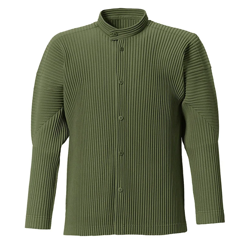 Pleats Japanese Men's Pleated Jacket 2024 Spring New Stand-up Collar Sports Casual Cardigan Versatile Unisex Tops Men Tide
