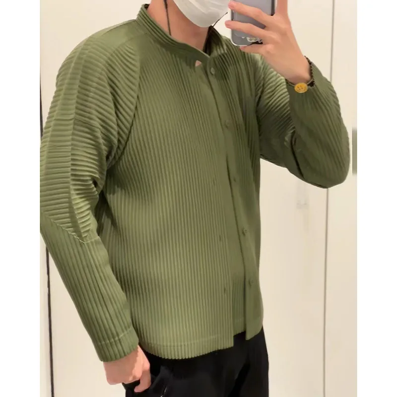 Pleats Japanese Men's Pleated Jacket 2024 Spring New Stand-up Collar Sports Casual Cardigan Versatile Unisex Tops Men Tide