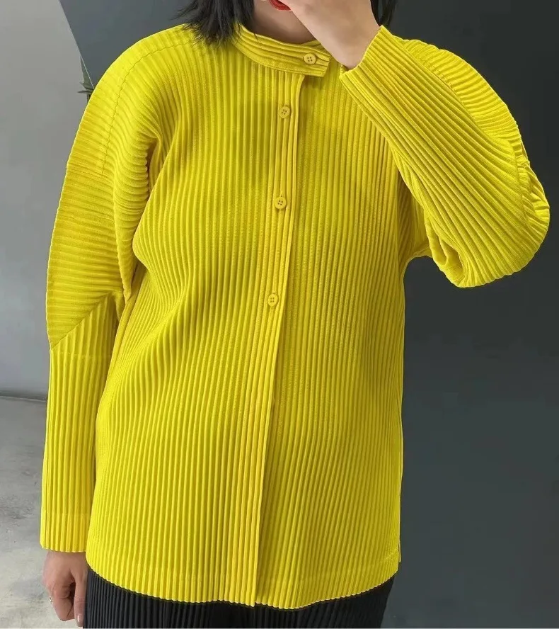 Pleats Japanese Men's Pleated Jacket 2024 Spring New Stand-up Collar Sports Casual Cardigan Versatile Unisex Tops Men Tide