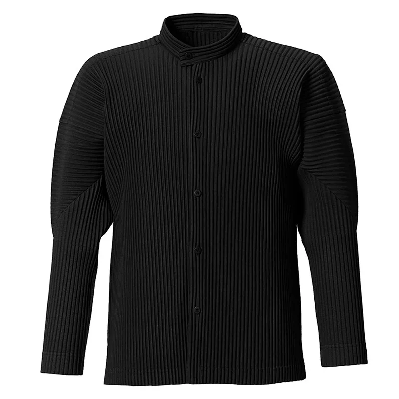 Pleats Japanese Men's Pleated Jacket 2024 Spring New Stand-up Collar Sports Casual Cardigan Versatile Unisex Tops Men Tide