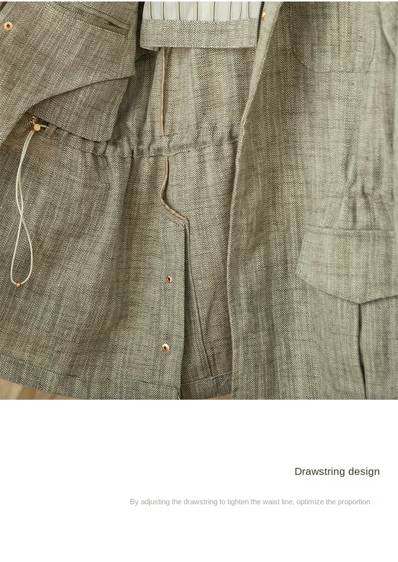 Cotton and Linen Vertical Collar Tight Waist M65 Hunting Jacket Retro All-match Spring and Summer Lightweight Casual Jacket