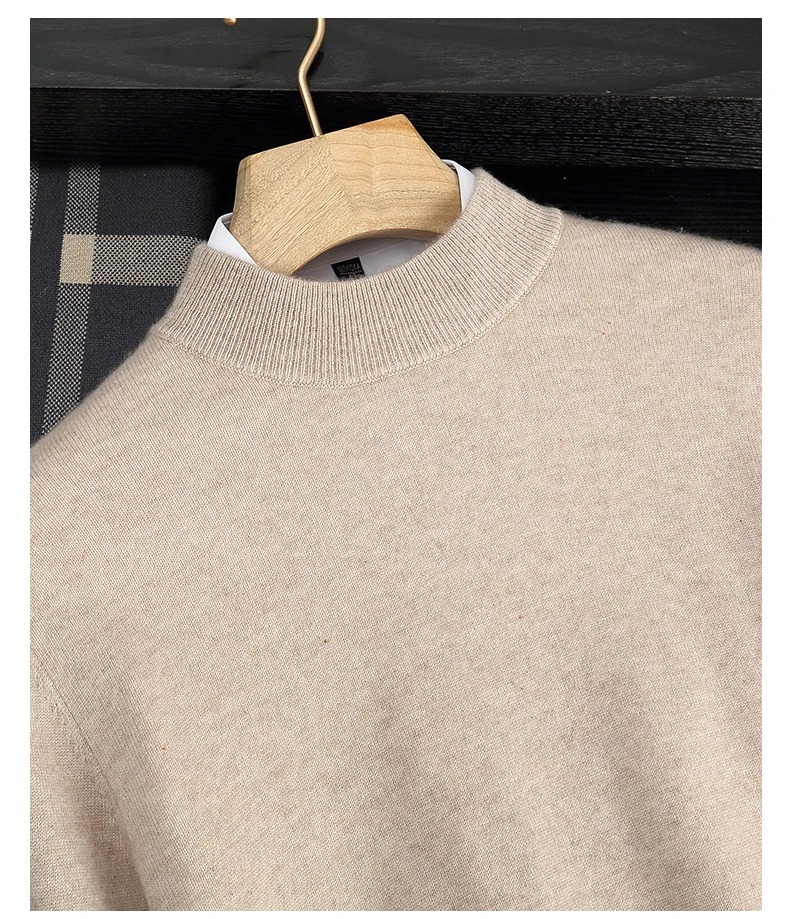 100% High-Quality Cashmere Men's Autumn and Winter Pullover, Semi High Neck Classic Versatile Warm Sweater Jacket