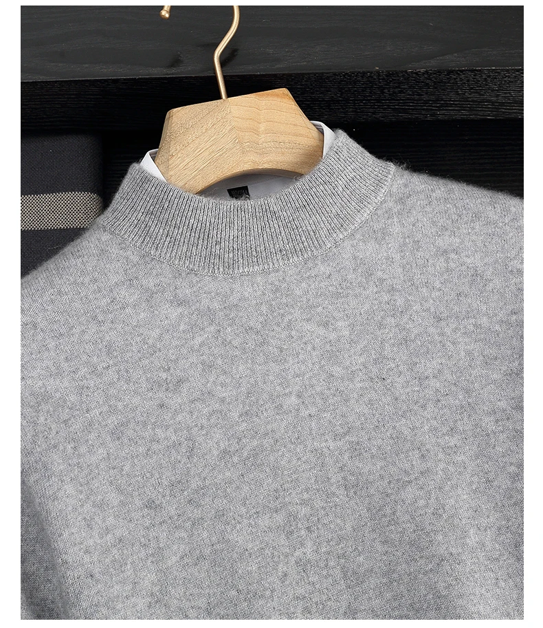 100% High-Quality Cashmere Men's Autumn and Winter Pullover, Semi High Neck Classic Versatile Warm Sweater Jacket