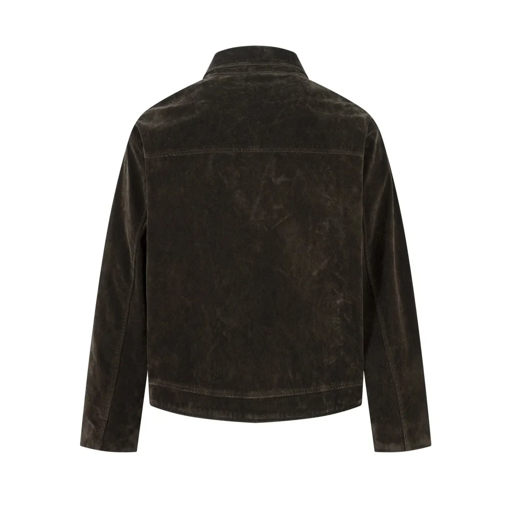 Retro Spliced Suede Jacket Mens Button Decoration Autumn Winter Retro Lapel Long Sleeve Loose Outerwear Man