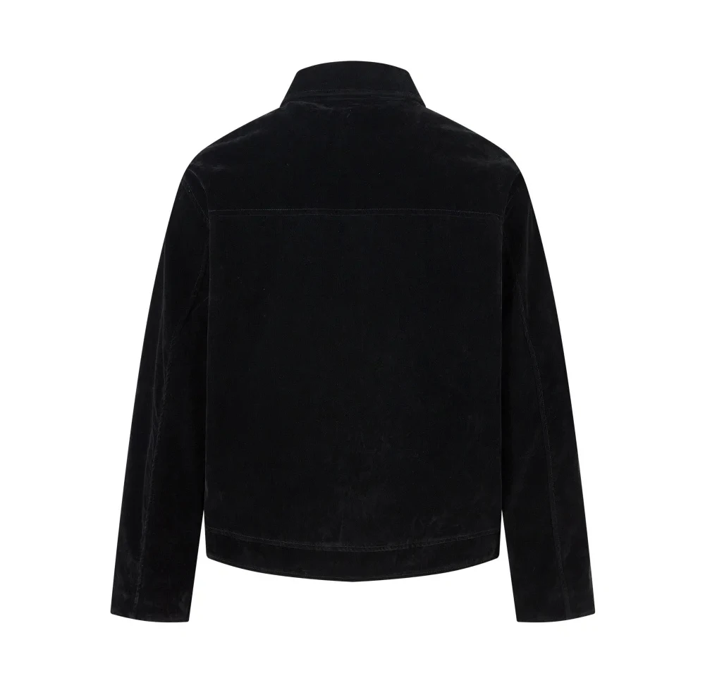 Retro Spliced Suede Jacket Mens Button Decoration Autumn Winter Retro Lapel Long Sleeve Loose Outerwear Man