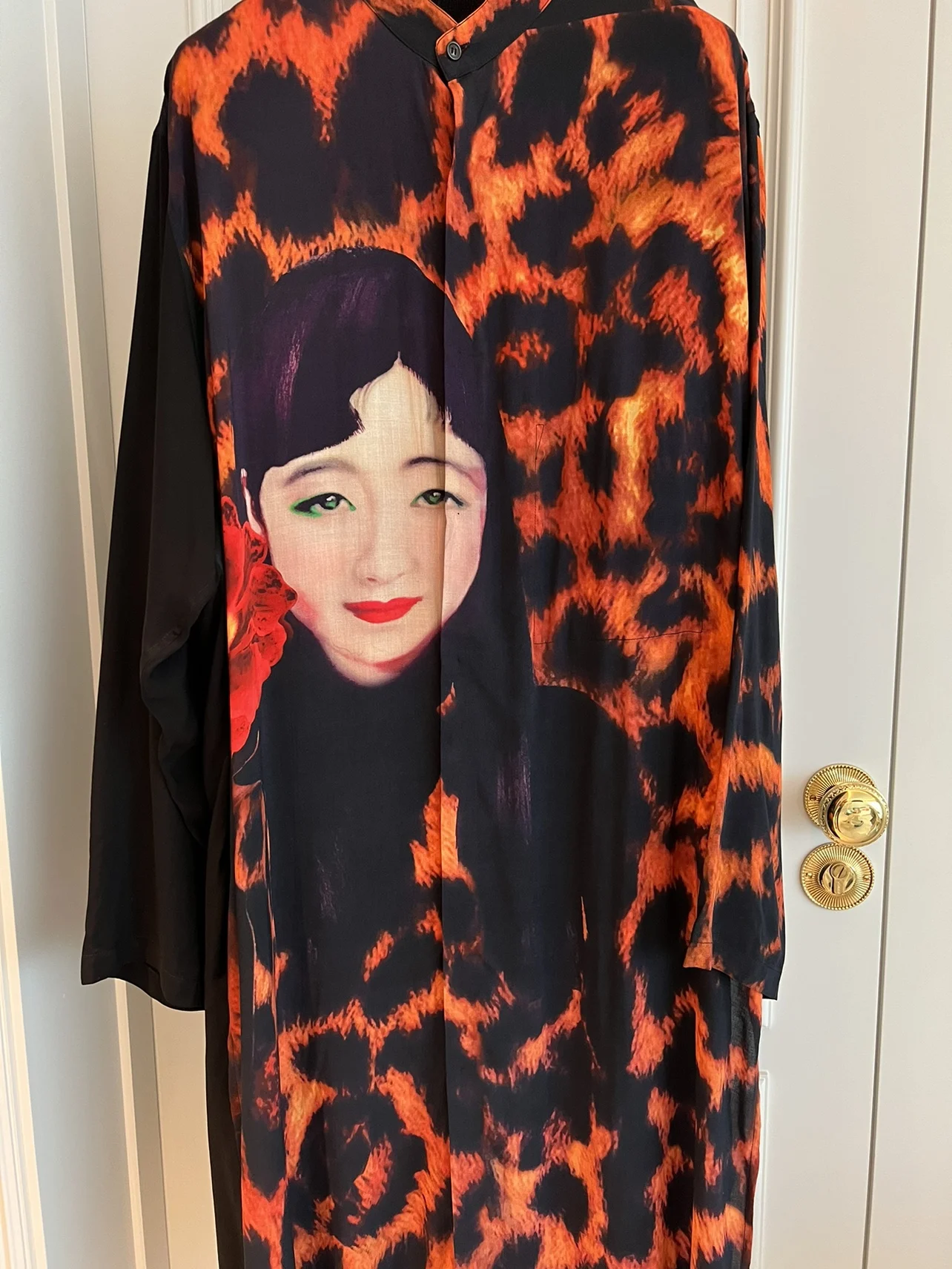 TOP-YAMAMOTO original design silk leopard print long shirt Paris fashion show silhouette long shirt