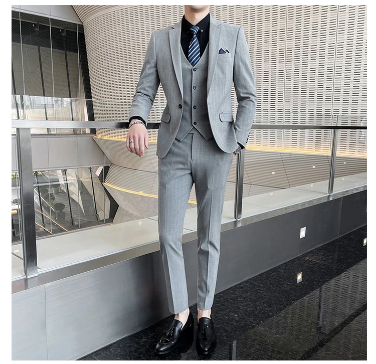 Winter Stripes Three-piece High-Grade Groom Wedding Suit with Vest And Trousers Business Fashion Handsome Casual Wedding Outfit
