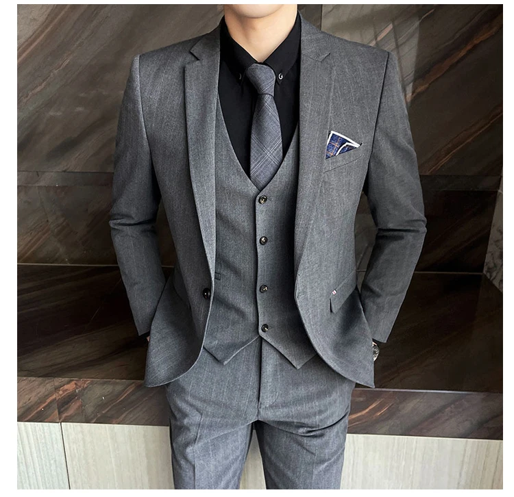 Winter Stripes Three-piece High-Grade Groom Wedding Suit with Vest And Trousers Business Fashion Handsome Casual Wedding Outfit