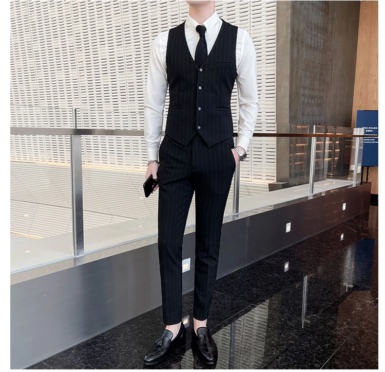 Winter Stripes Three-piece High-Grade Groom Wedding Suit with Vest And Trousers Business Fashion Handsome Casual Wedding Outfit