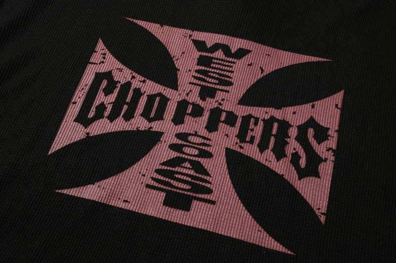 2025 West Coast Chopper Waffle Logo Print Long Sleeve T-shirt American High Street Loose Oversized Vintage Men Cotton T shirt