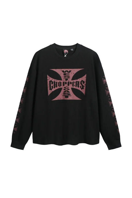 2025 West Coast Chopper Waffle Logo Print Long Sleeve T-shirt American High Street Loose Oversized Vintage Men Cotton T shirt