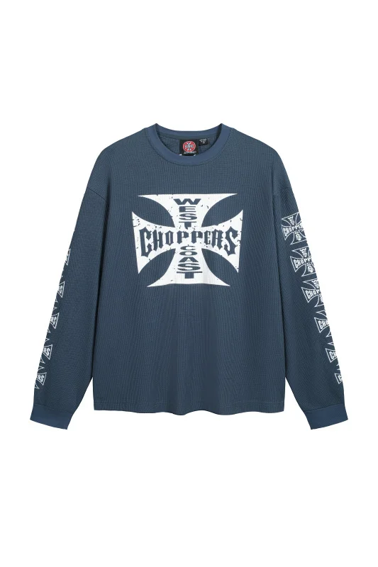2025 West Coast Chopper Waffle Logo Print Long Sleeve T-shirt American High Street Loose Oversized Vintage Men Cotton T shirt