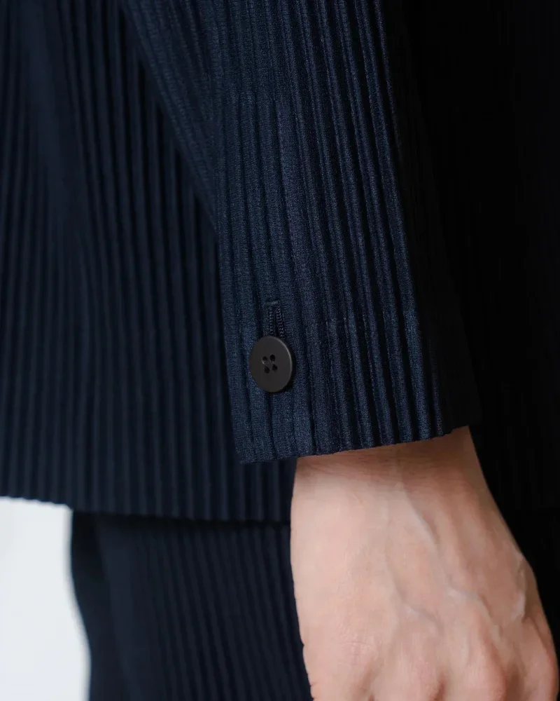 Men's Miyake Pleated Style Blazer Jacket Japanese Casual Stretch Slim Fit Business Office Fashion Luxury Wrinkle Resistant Coat
