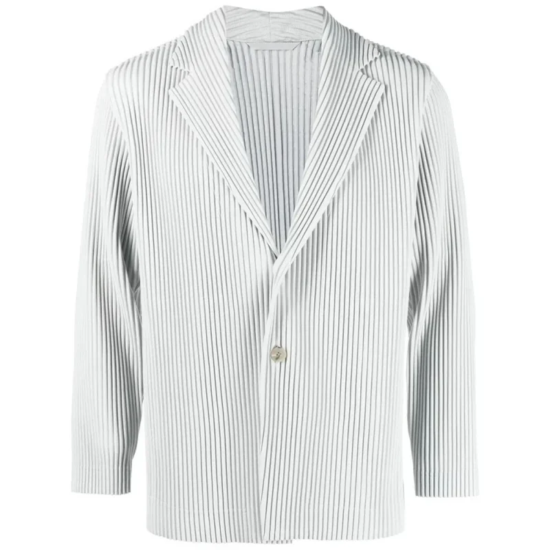 Men's Miyake Pleated Style Blazer Jacket Japanese Casual Stretch Slim Fit Business Office Fashion Luxury Wrinkle Resistant Coat