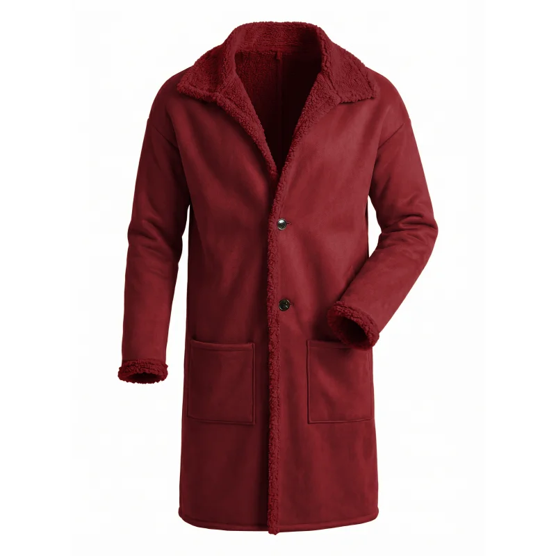 2026 Winter Long Coat Grab Fleecy Casual Coat New Street Fashion Outerwear Overcoat Plus-size Men's Long Windproof Suede  Jacket