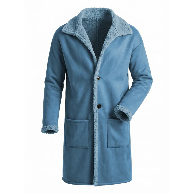 2026 Winter Long Coat Grab Fleecy Casual Coat New Street Fashion Outerwear Overcoat Plus-size Men's Long Windproof Suede  Jacket