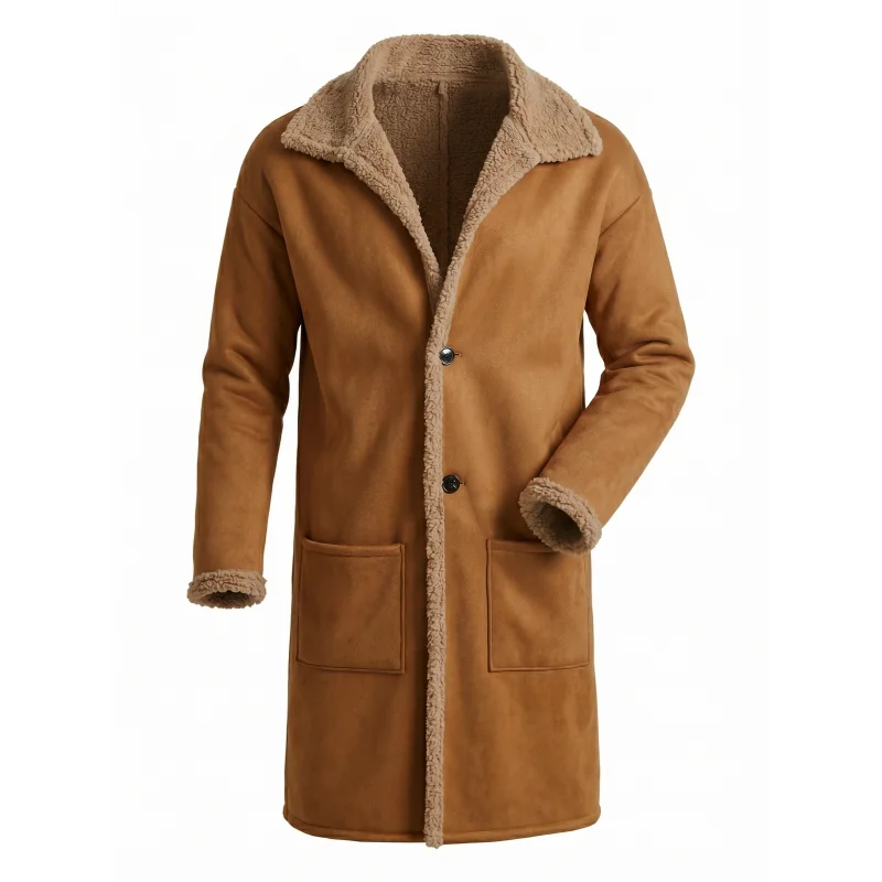 2026 Winter Long Coat Grab Fleecy Casual Coat New Street Fashion Outerwear Overcoat Plus-size Men's Long Windproof Suede  Jacket