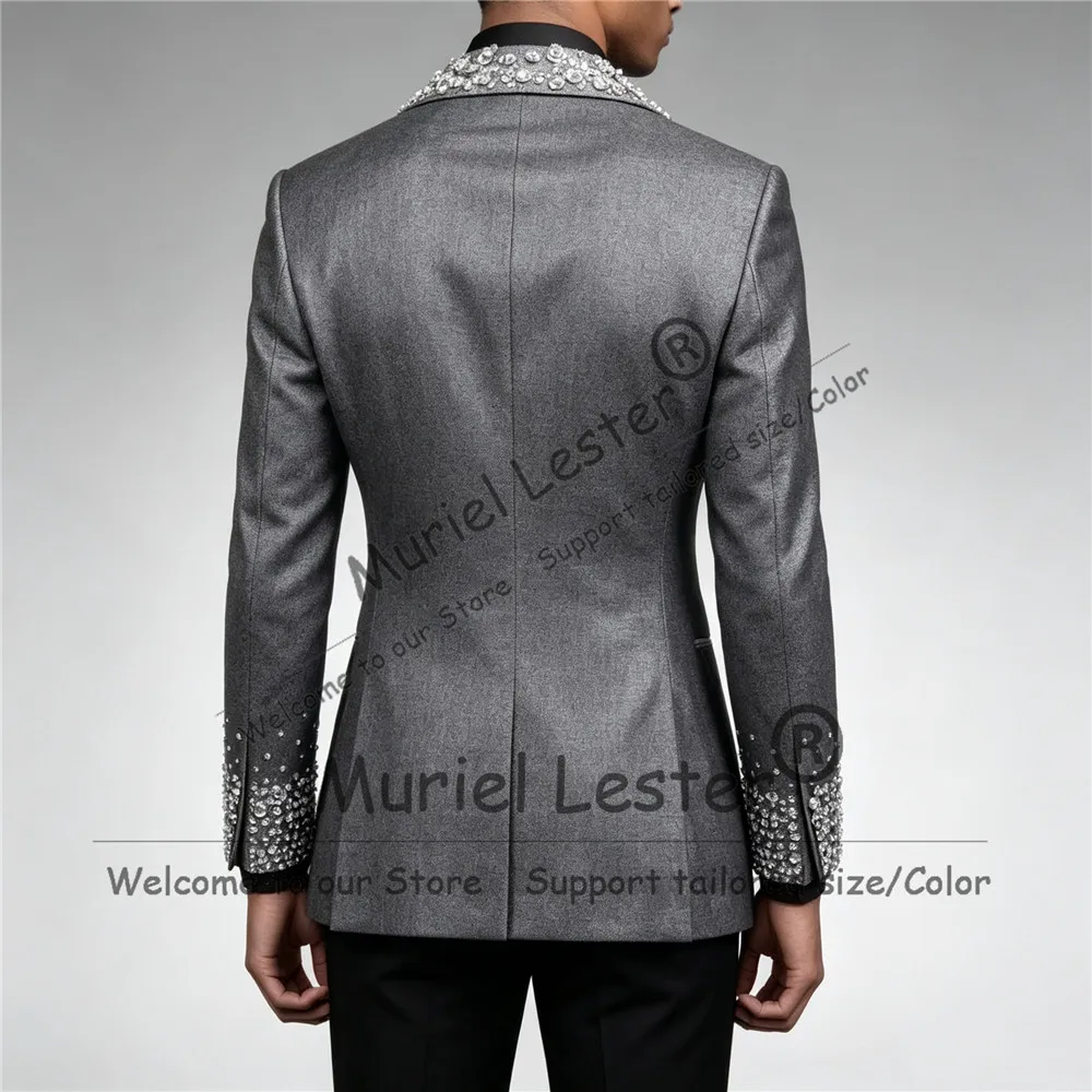 Man Exclusive Tuxedo Suit Gold Diamond Beaded Jacket Pants 2 Piece Sets Groom Wear Prom Blazer Customized Man Business Clothing