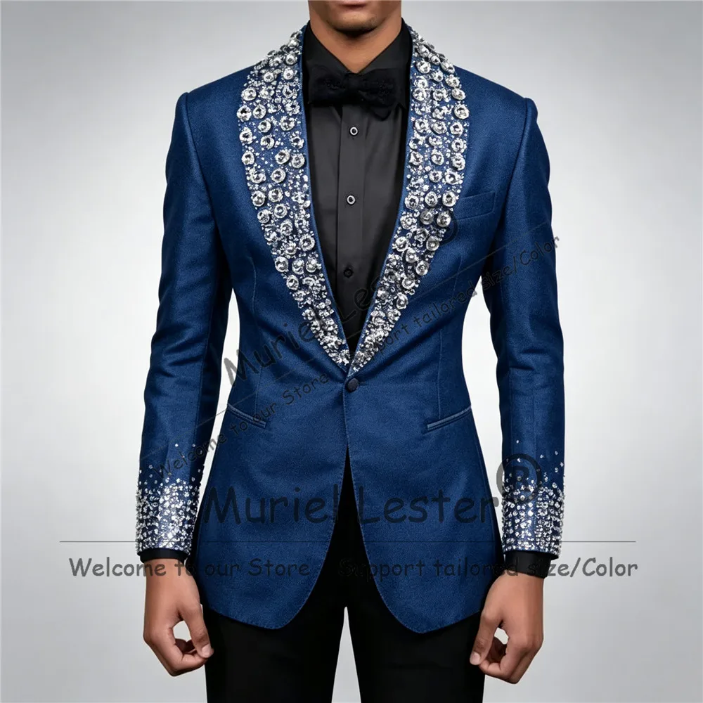 Man Exclusive Tuxedo Suit Gold Diamond Beaded Jacket Pants 2 Piece Sets Groom Wear Prom Blazer Customized Man Business Clothing