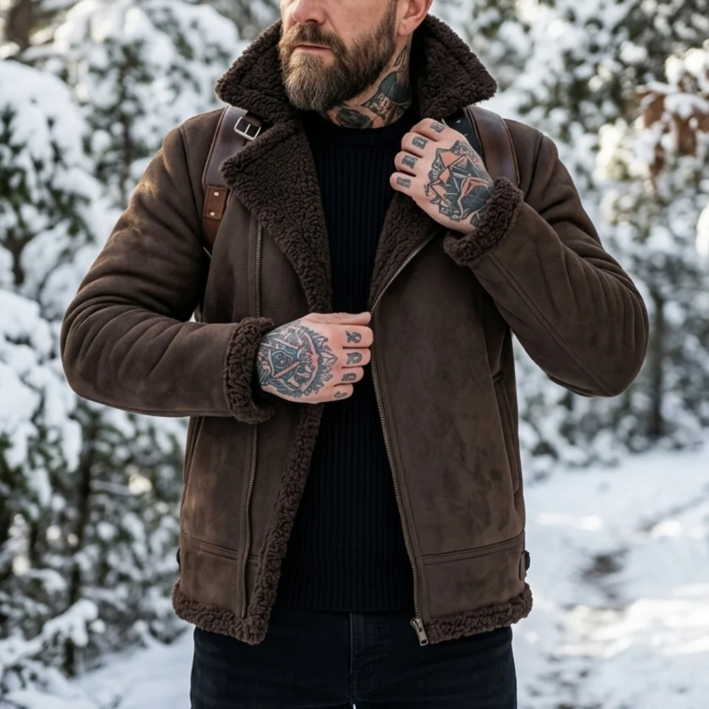 Men Winter Jacket Faux Suede Fleece Lined Warm Coat Zip Up Lightweight Thickened Outdoor Hunting Windproof Winter Man's Jackets