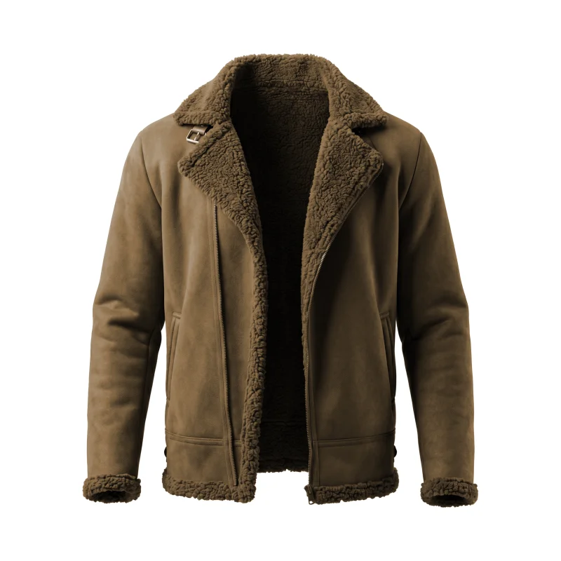 Men Winter Jacket Faux Suede Fleece Lined Warm Coat Zip Up Lightweight Thickened Outdoor Hunting Windproof Winter Man's Jackets