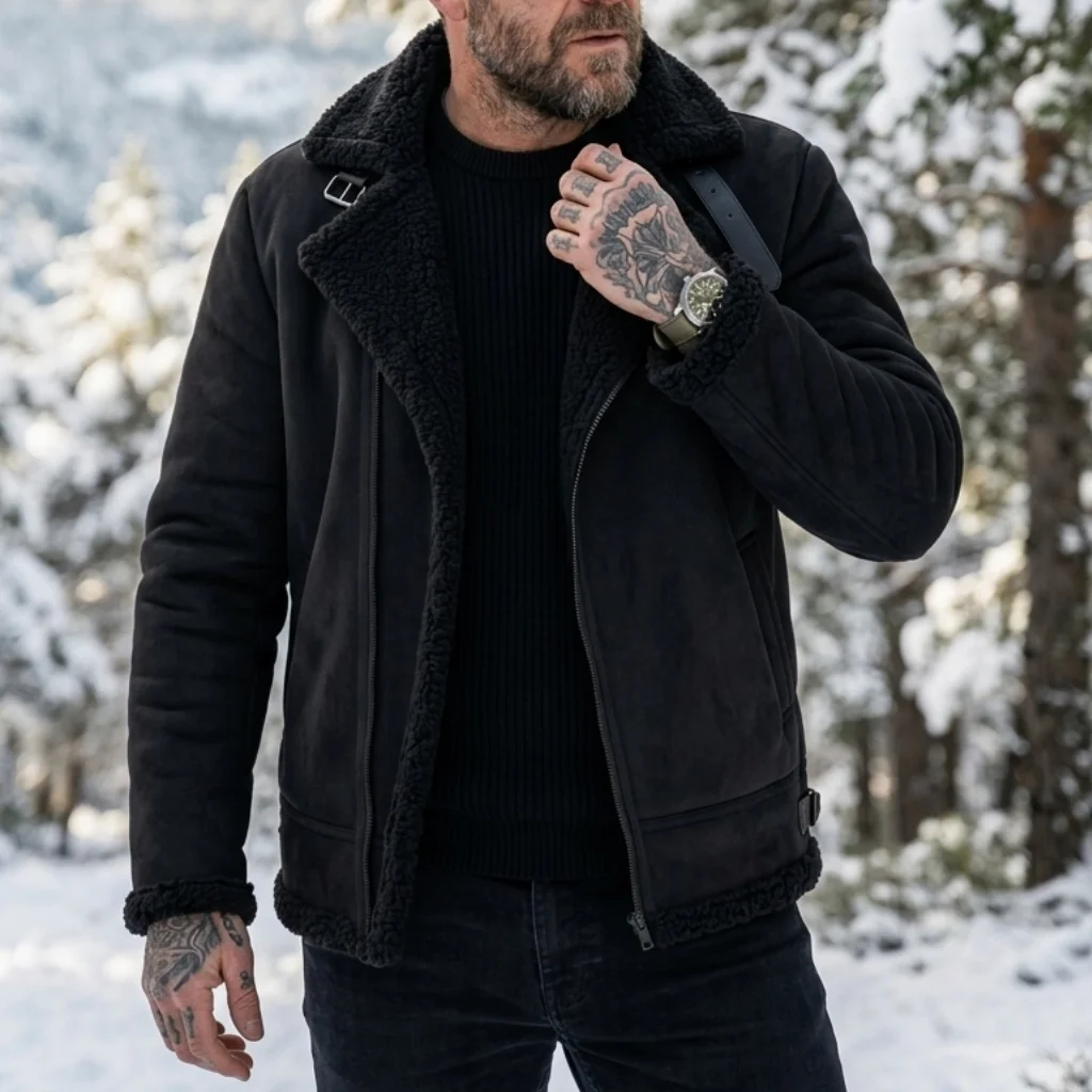 Men Winter Jacket Faux Suede Fleece Lined Warm Coat Zip Up Lightweight Thickened Outdoor Hunting Windproof Winter Man's Jackets