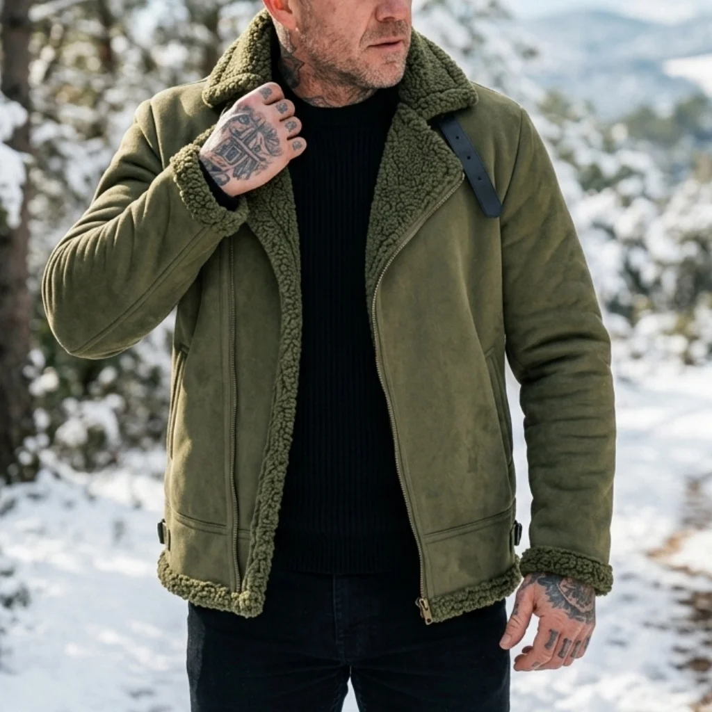 Men Winter Jacket Faux Suede Fleece Lined Warm Coat Zip Up Lightweight Thickened Outdoor Hunting Windproof Winter Man's Jackets