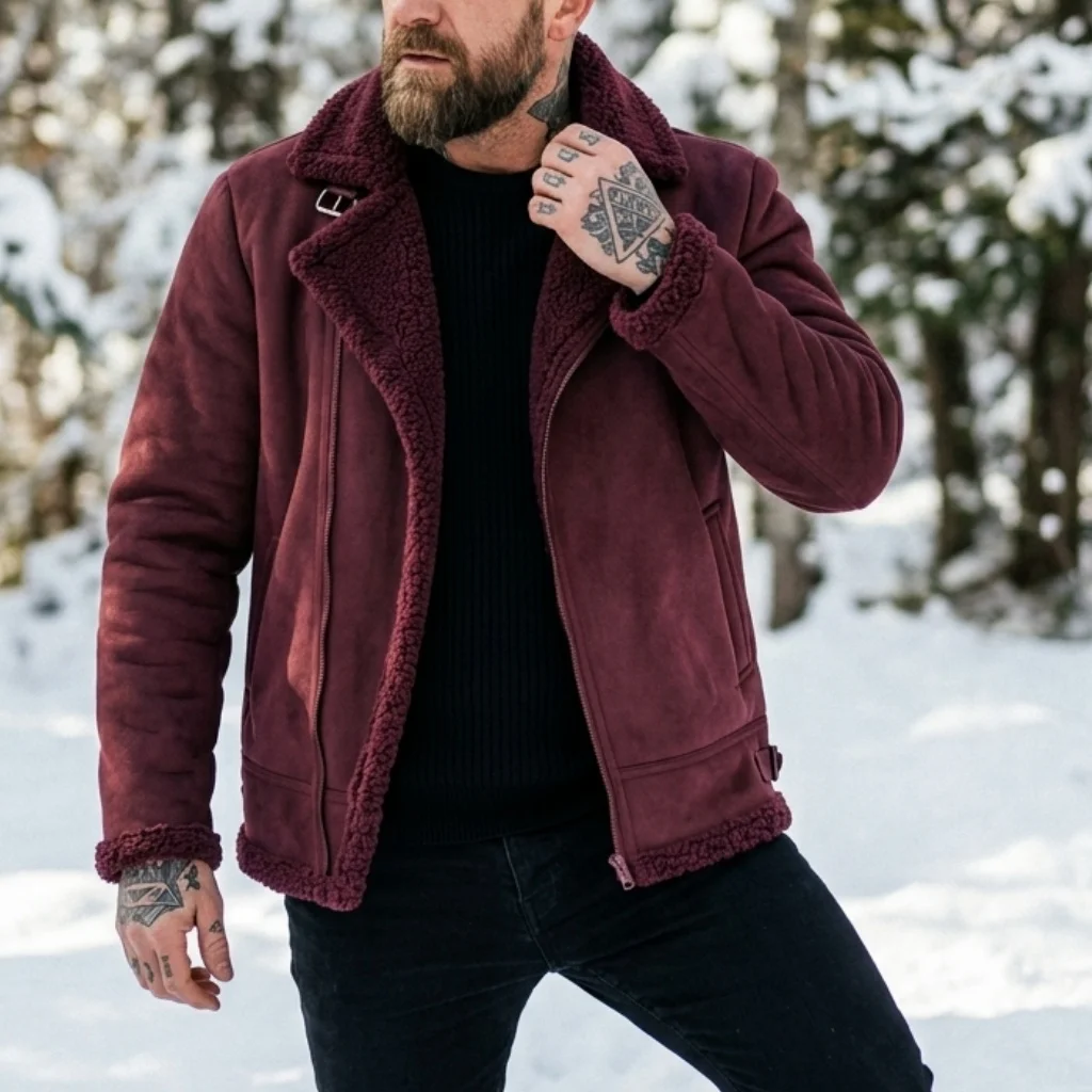 Men Winter Jacket Faux Suede Fleece Lined Warm Coat Zip Up Lightweight Thickened Outdoor Hunting Windproof Winter Man's Jackets