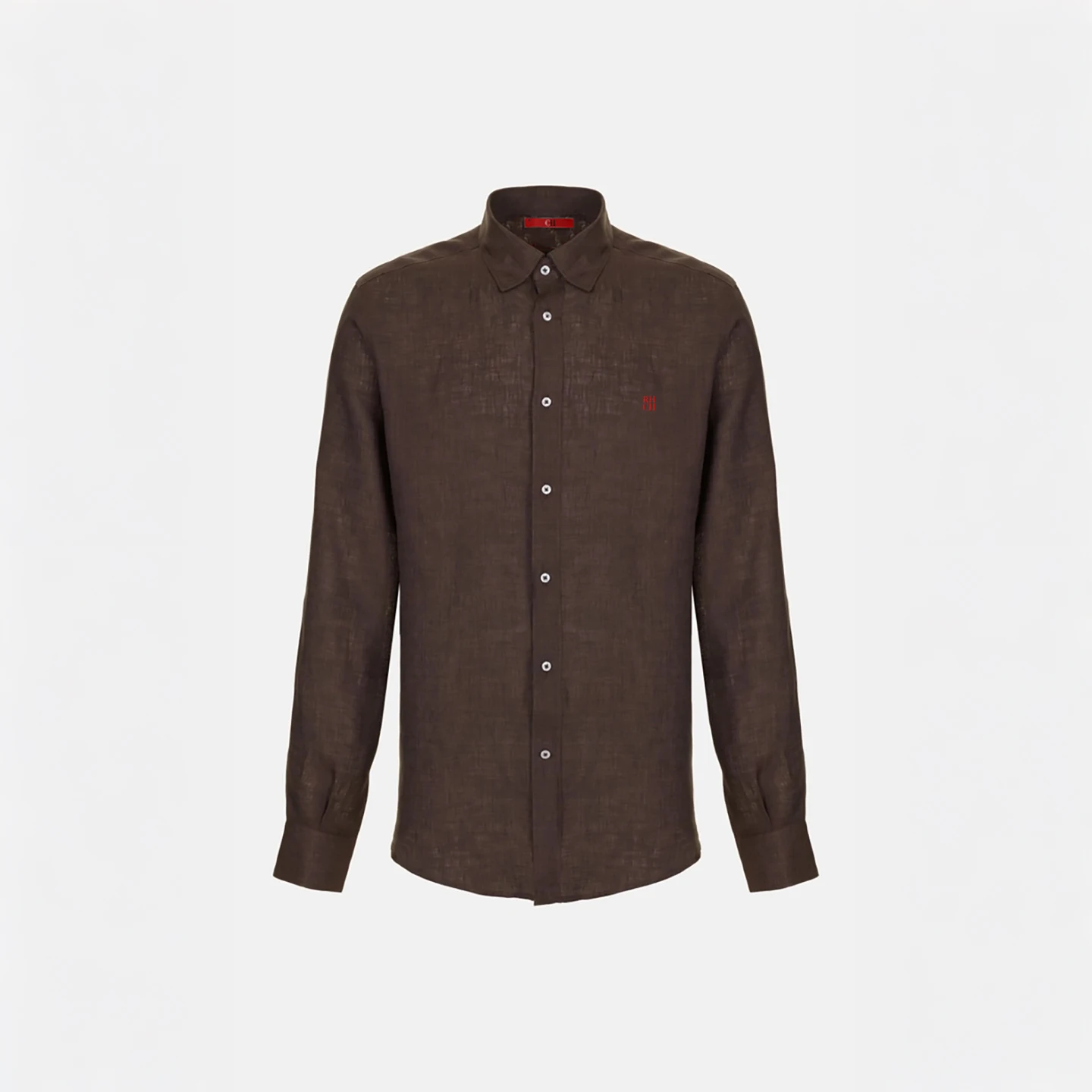 RHCH Men Pure  Shirt Luxury Embroidery Logo Button Down Collar Casual Breathable Solid Color Formal Business Shirts For Men