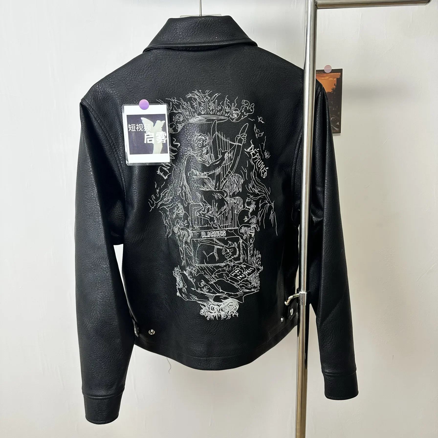 ER/D 25ss custom-dyed lambskin embroidered short wide leather jacket