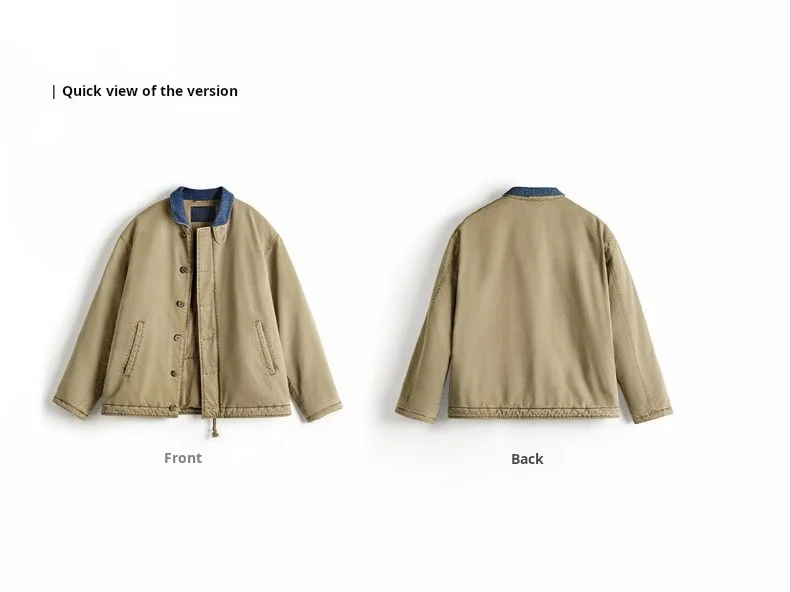Maden Men's Vintage N-1 Deck Jacket Heavyweight Cotton Filled Short Coat Stand Collar Warm Windbreaker