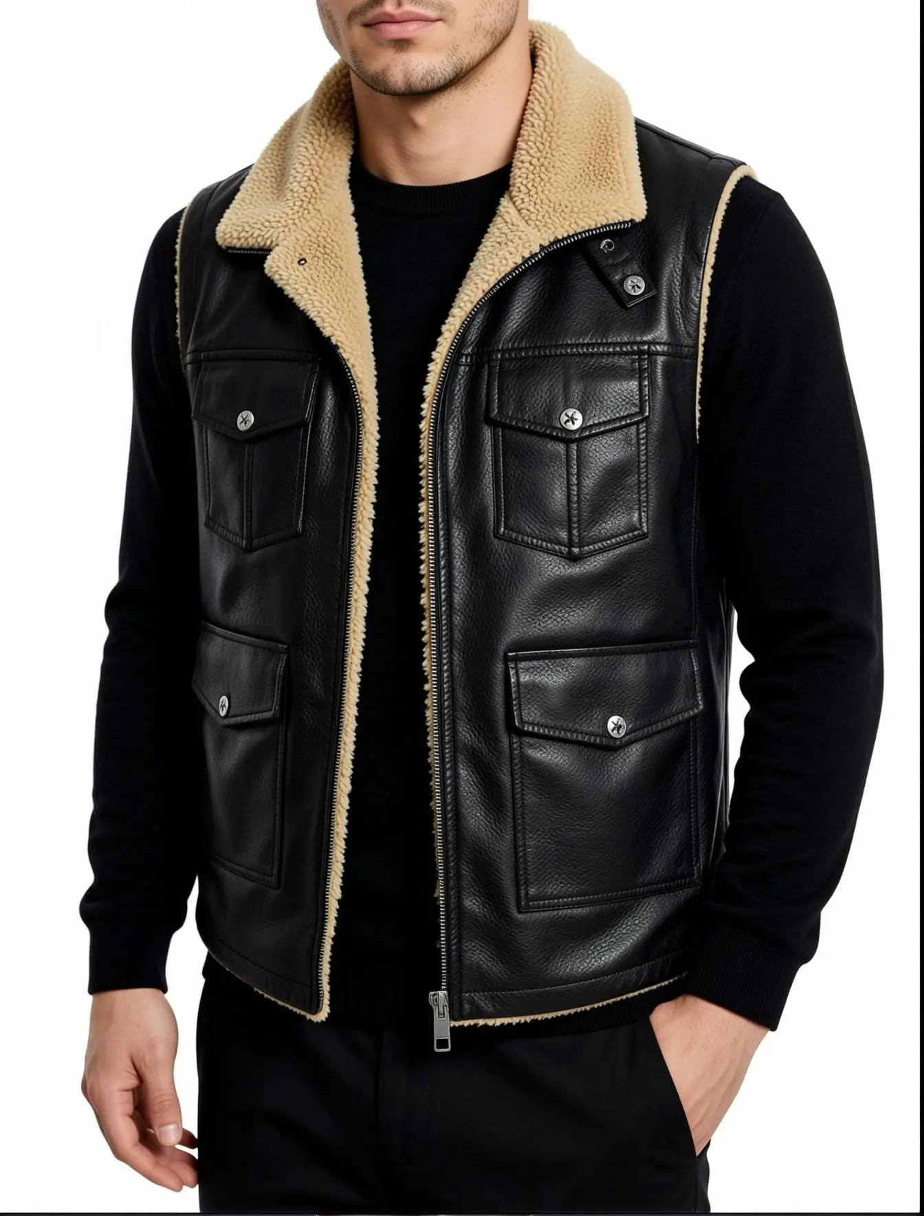 2026 Outdoor Waistcoat Men Leather Vest Middle-aged Outdoor Fishing Summer Vest Casual Thin Tooling Drawstring Sleeveless