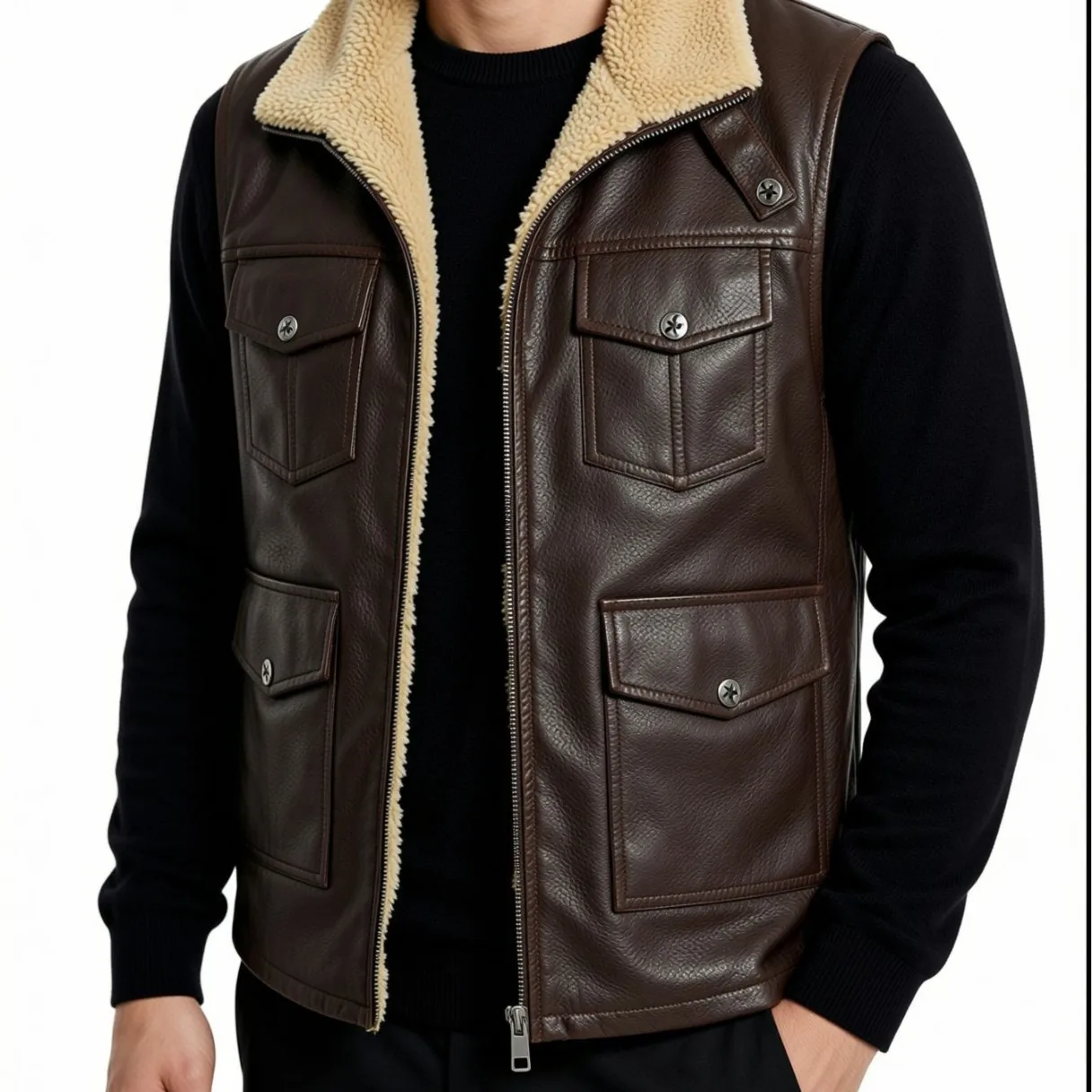 2026 Outdoor Waistcoat Men Leather Vest Middle-aged Outdoor Fishing Summer Vest Casual Thin Tooling Drawstring Sleeveless
