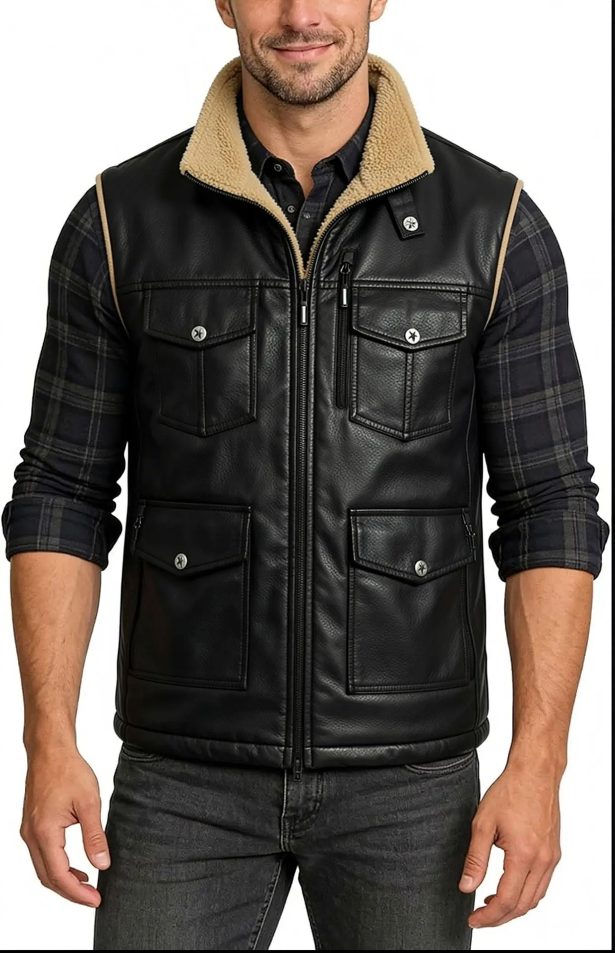 2026 Outdoor Waistcoat Men Leather Vest Middle-aged Outdoor Fishing Summer Vest Casual Thin Tooling Drawstring Sleeveless