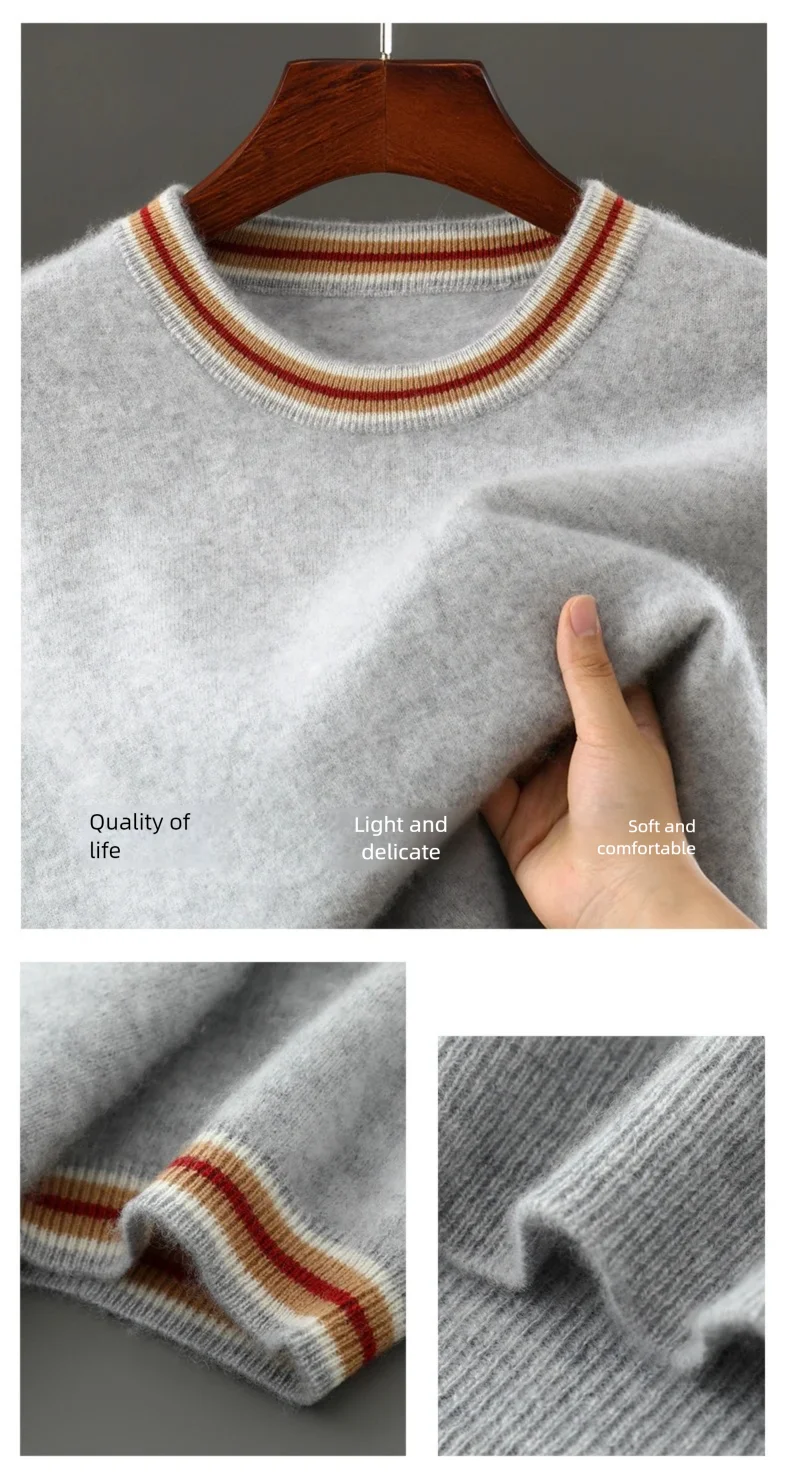 2026 Summer New Fashion O-Neck 100% Wool Knit Short Sleeve Spliced Business Casual T-Shirts Men's Clothing Loose England Tees