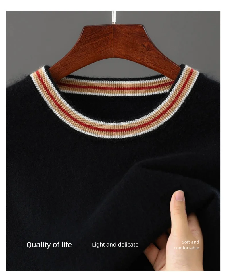 2026 Summer New Fashion O-Neck 100% Wool Knit Short Sleeve Spliced Business Casual T-Shirts Men's Clothing Loose England Tees